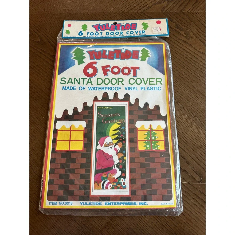Vintage Yuletide Black Santa 6 Foot Door Cover Waterproof Vinyl NOS 6013 Japan